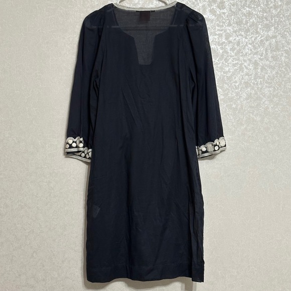 Tory Burch Embroidered Tunic Dress & Slip Black Beaded Detail Boho‎ Chic Sz 6 - Picture 2 of 9